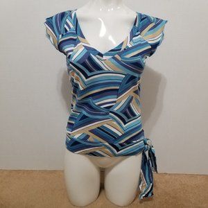LA Movers top Medium NWT colorful mod print v-neck tie bottom VINTAGE Y2K cotton